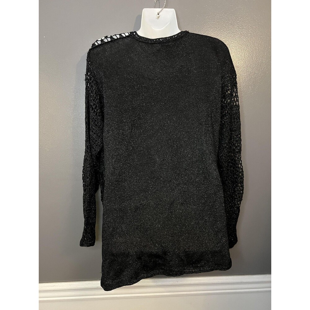 Arlene Sweater Womens Medium Large Black Crochet Knit Sheer Metallic Boho - Picture 5 of 7